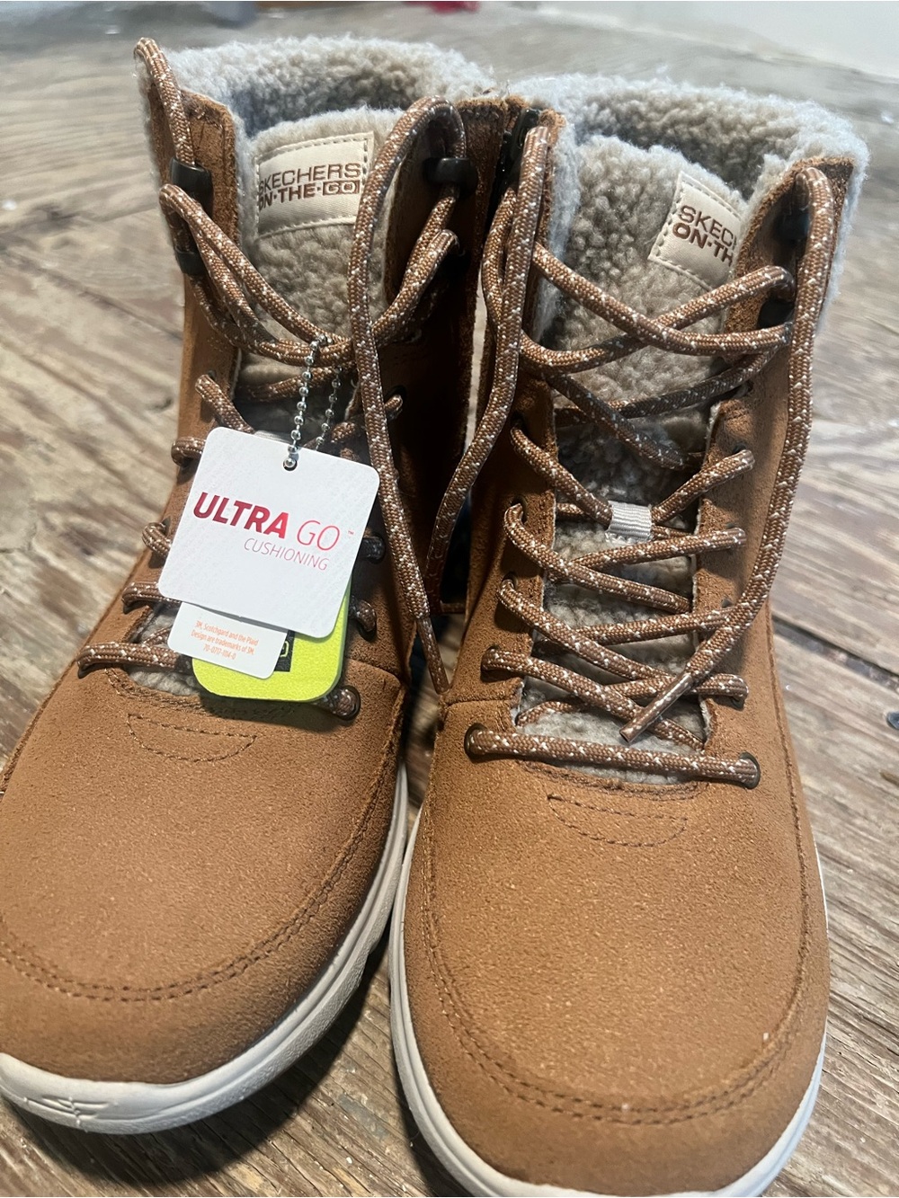 Skechers Tan Faux-Shearling Lace-Up Ankle Boots